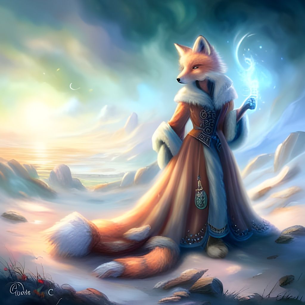Ethereal Furry Fox Girl in Misty Fantasy Scene