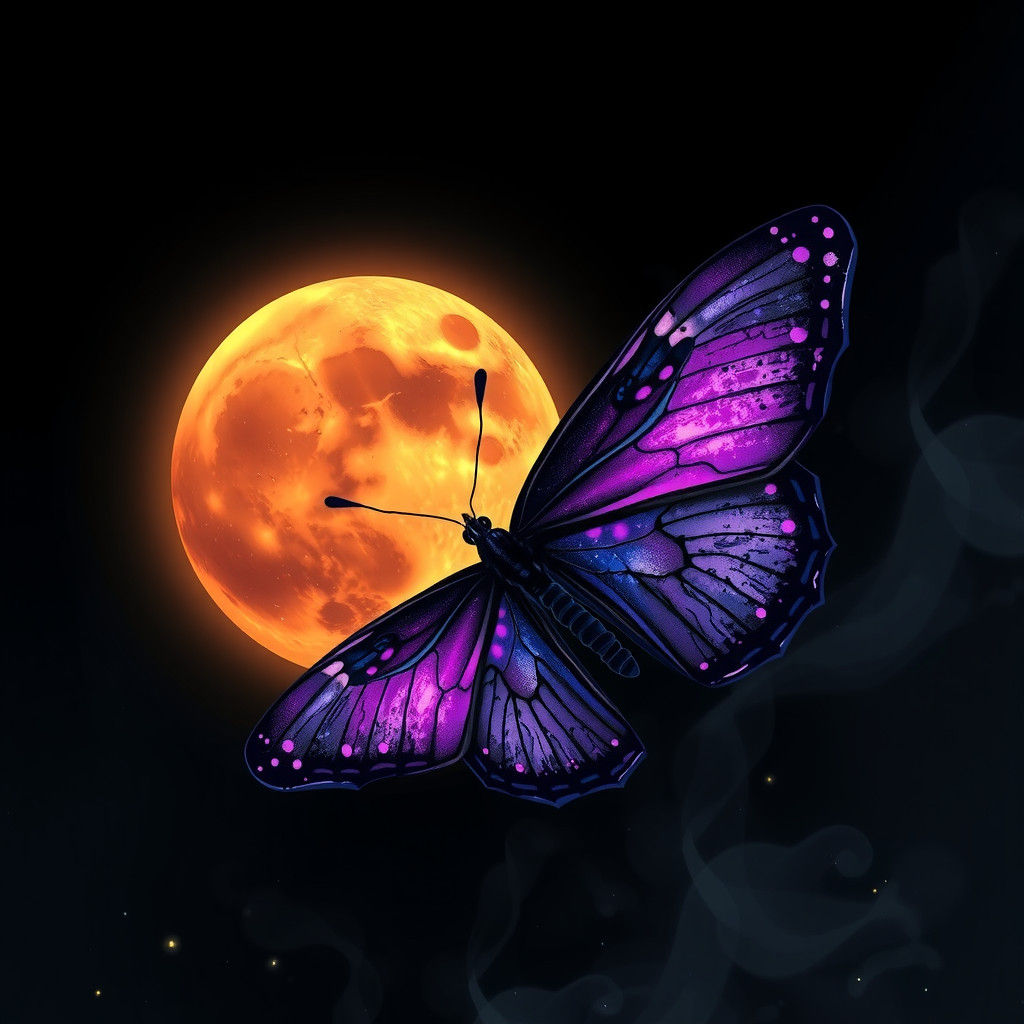 Butterfly Soaring Past Lunar Eclipse in Surreal Style