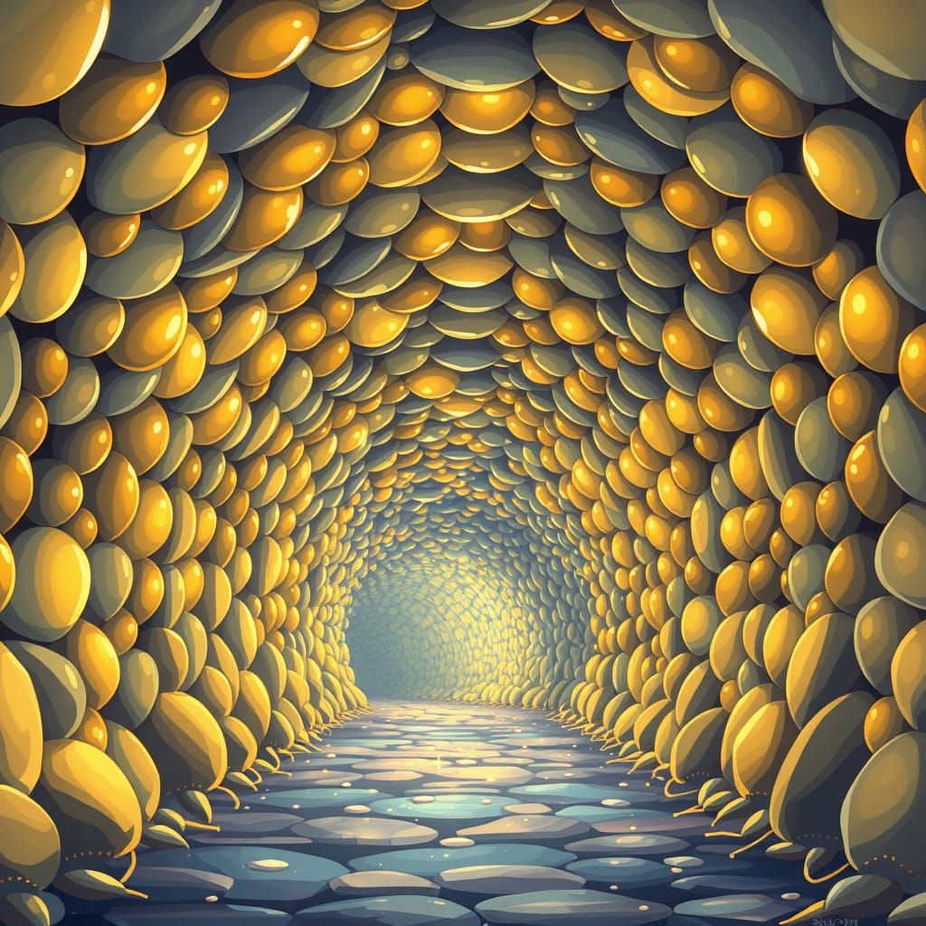 Shiny golden pebble tunnel