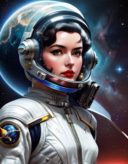 Space Girl in Retrofuturism Sci-Fi Style