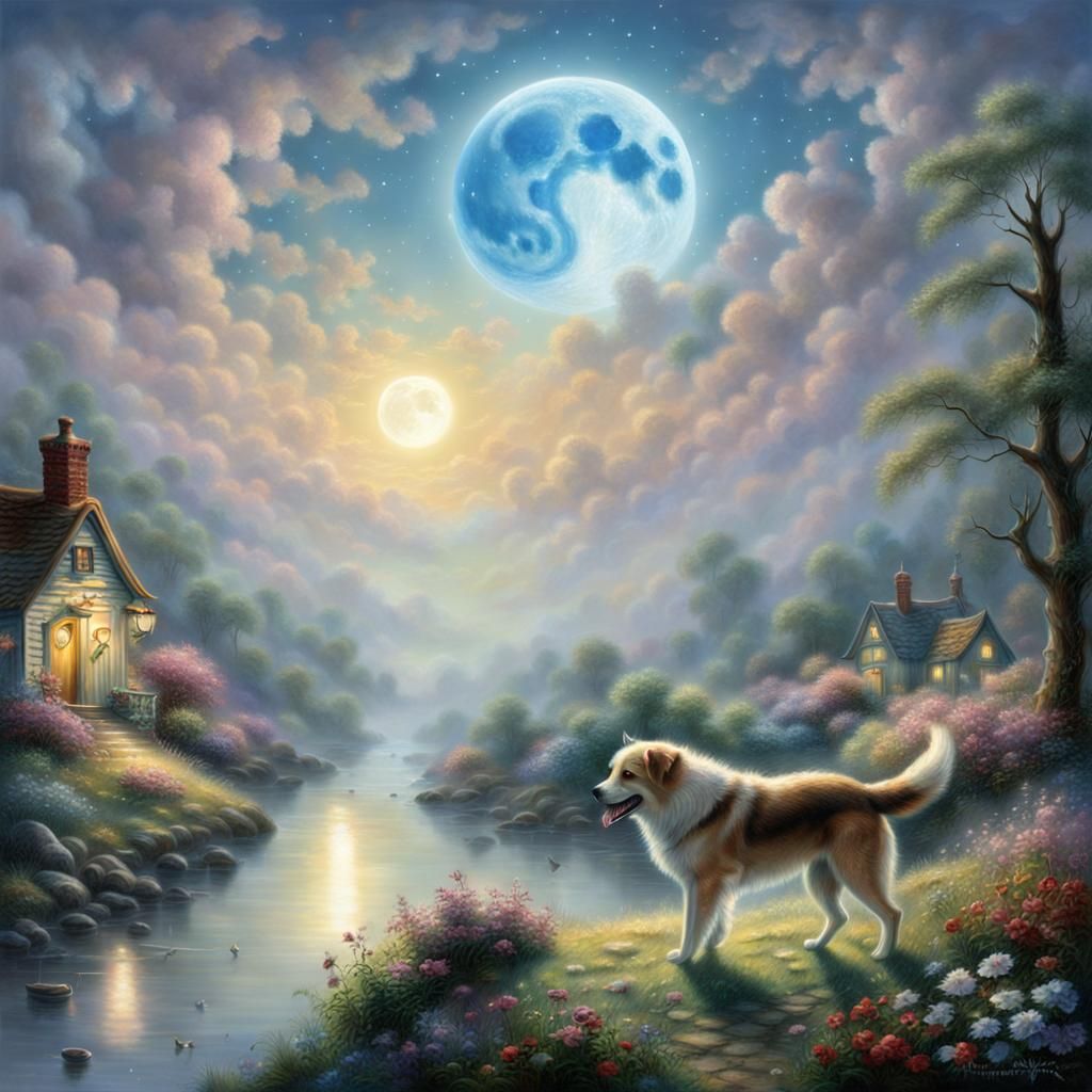 Dog Eats Moon in Ethereal Fantasy Style