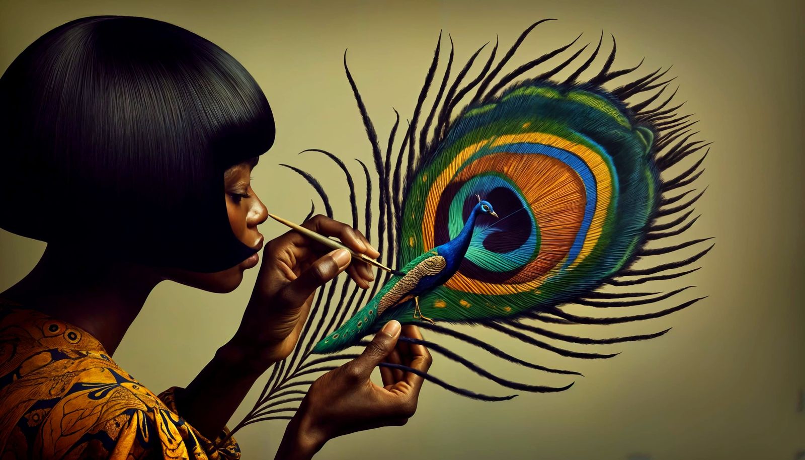 A Creole Woman Paints a Vibrant Peacock Masterpiece