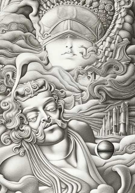 David in Post-Apocalyptic Wonderland: Detailed Pencil Drawin...