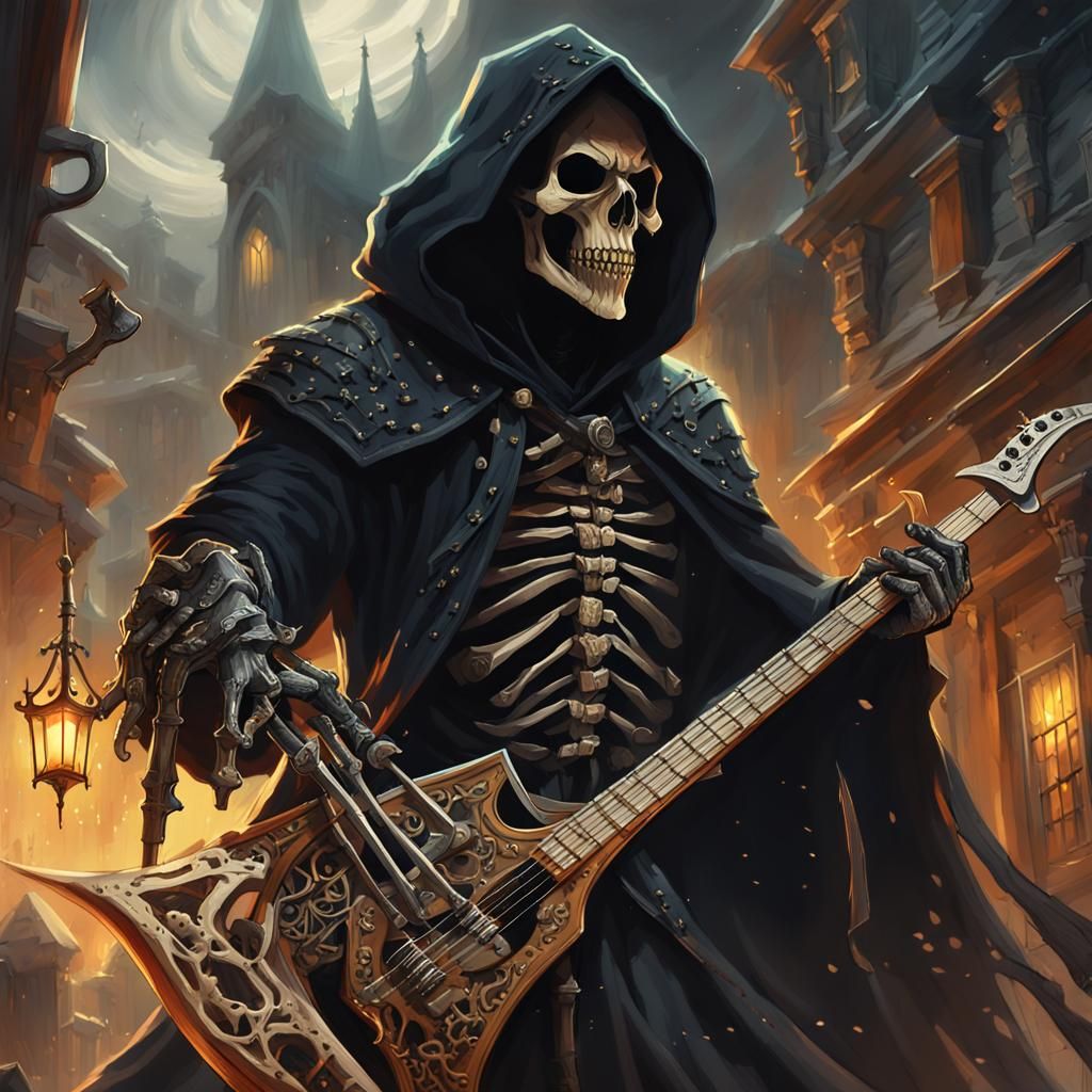 Grim Reaper Battles in Dark Fantasy City