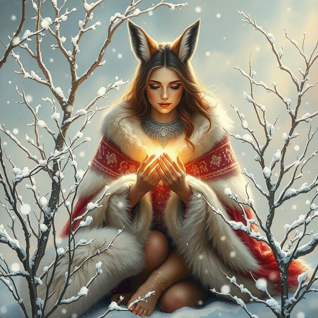 Slavic Goddess Morena in Winter Garden of Snow and Slumber