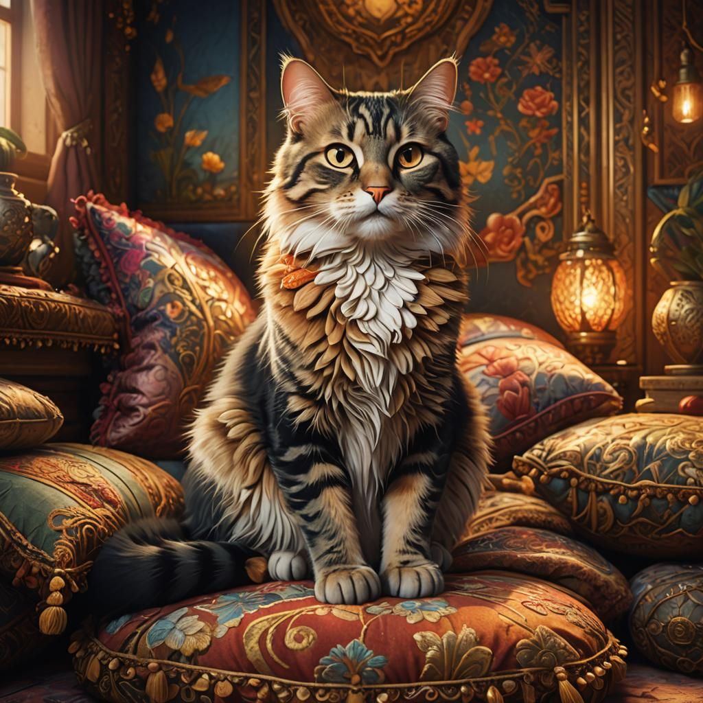 Whimsical Fantasy Cat in Cozy Room
