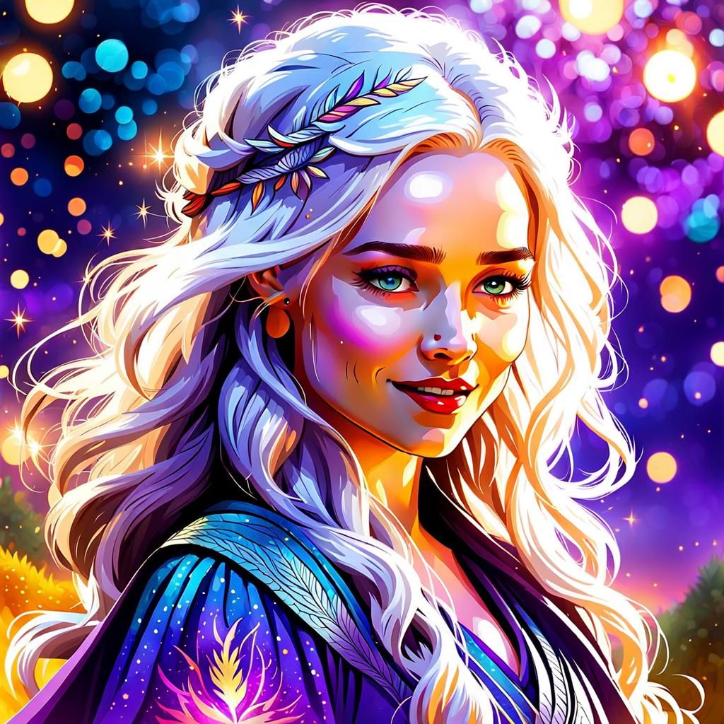 Hippie Festival Queen Portrait in Chibi Style