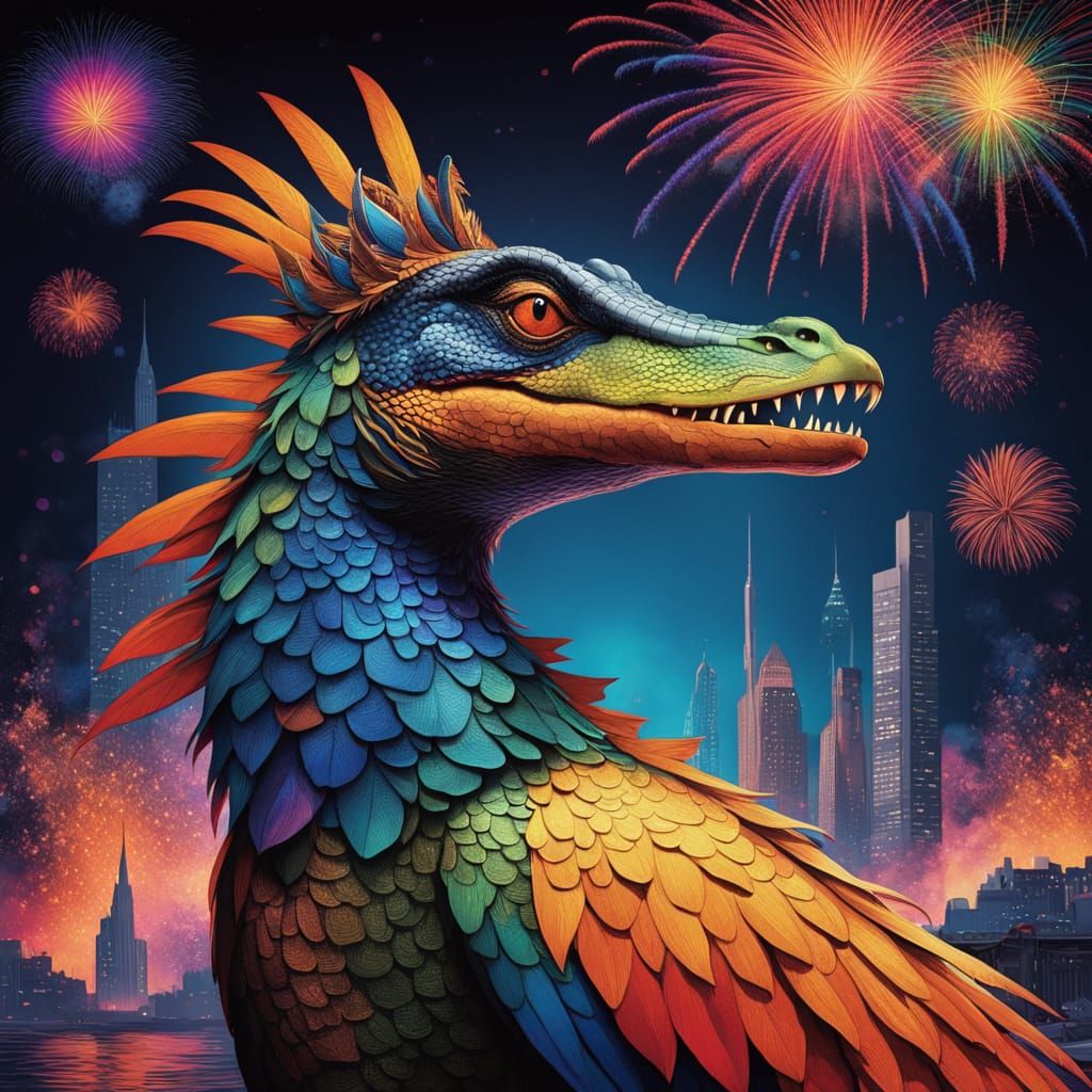 Whimsical Fantastical Creatures Celebrate New Year in Vibran...