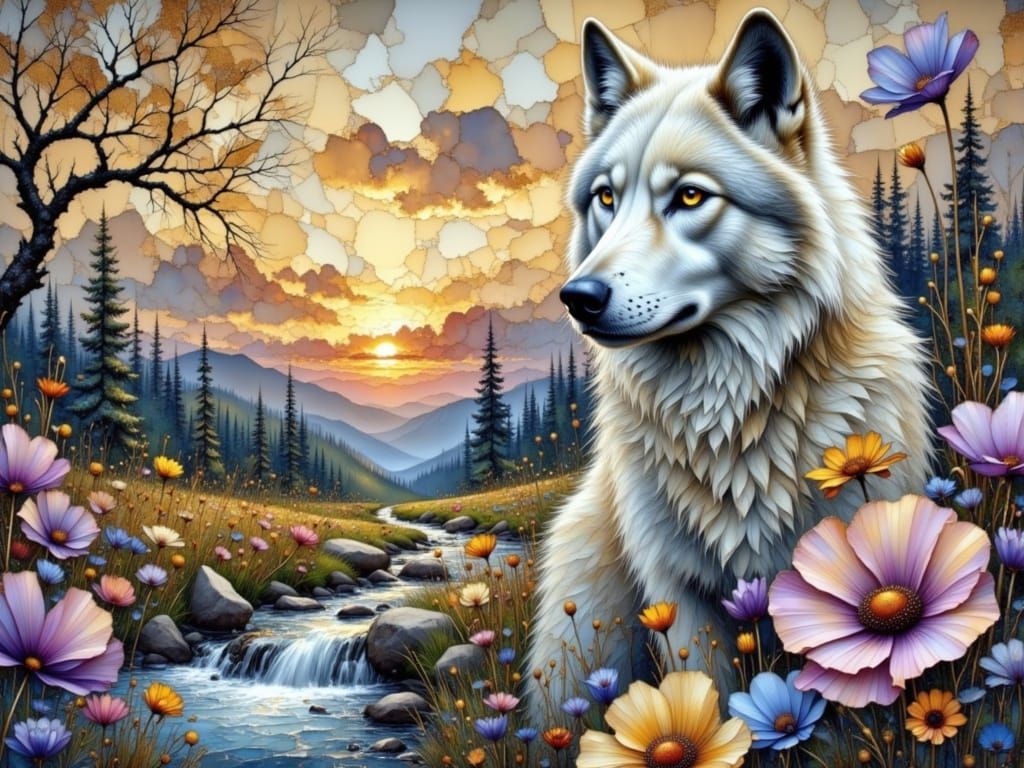Wolf in flowers