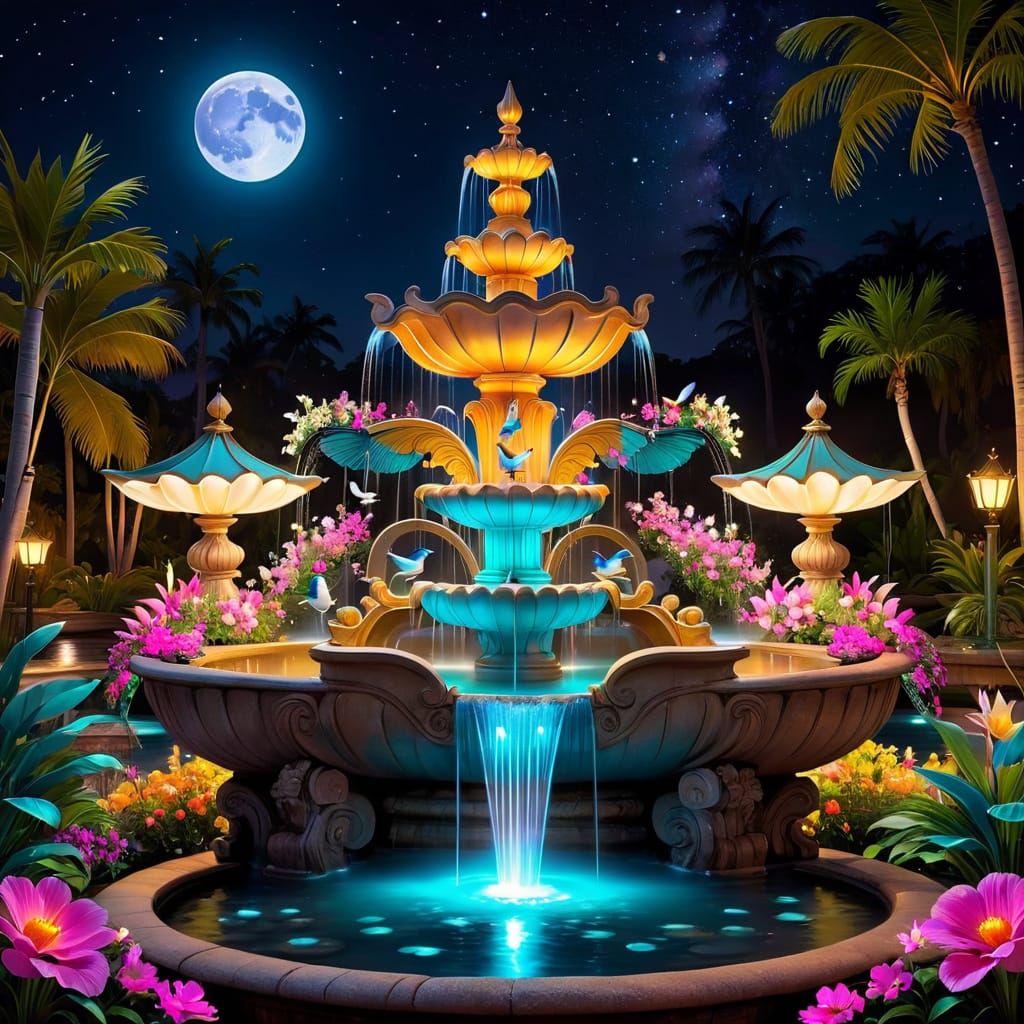 Illuminated Whimsical Fountain Light Painting