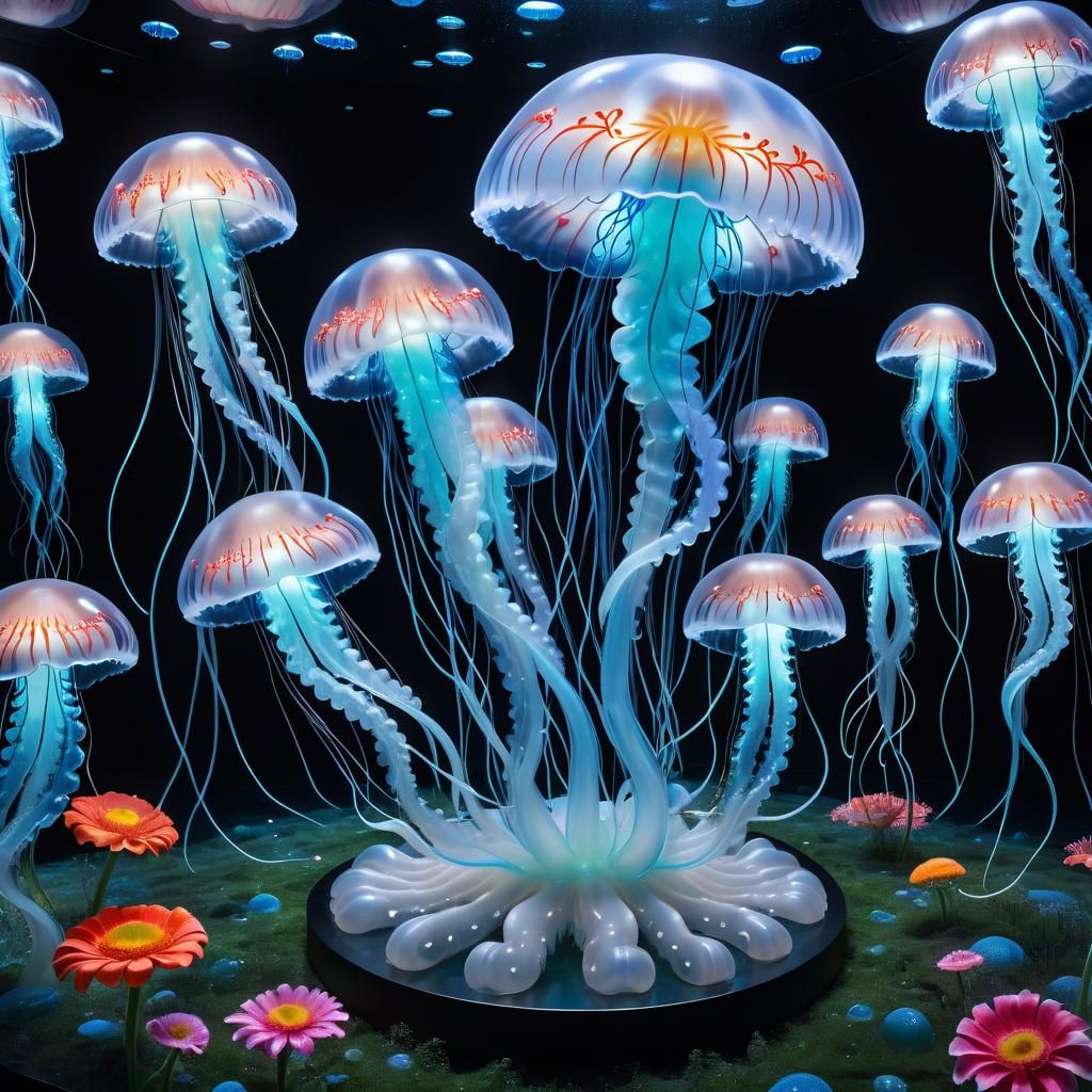 Bioluminescent Jellyfish Sculpture in a Dreamscape