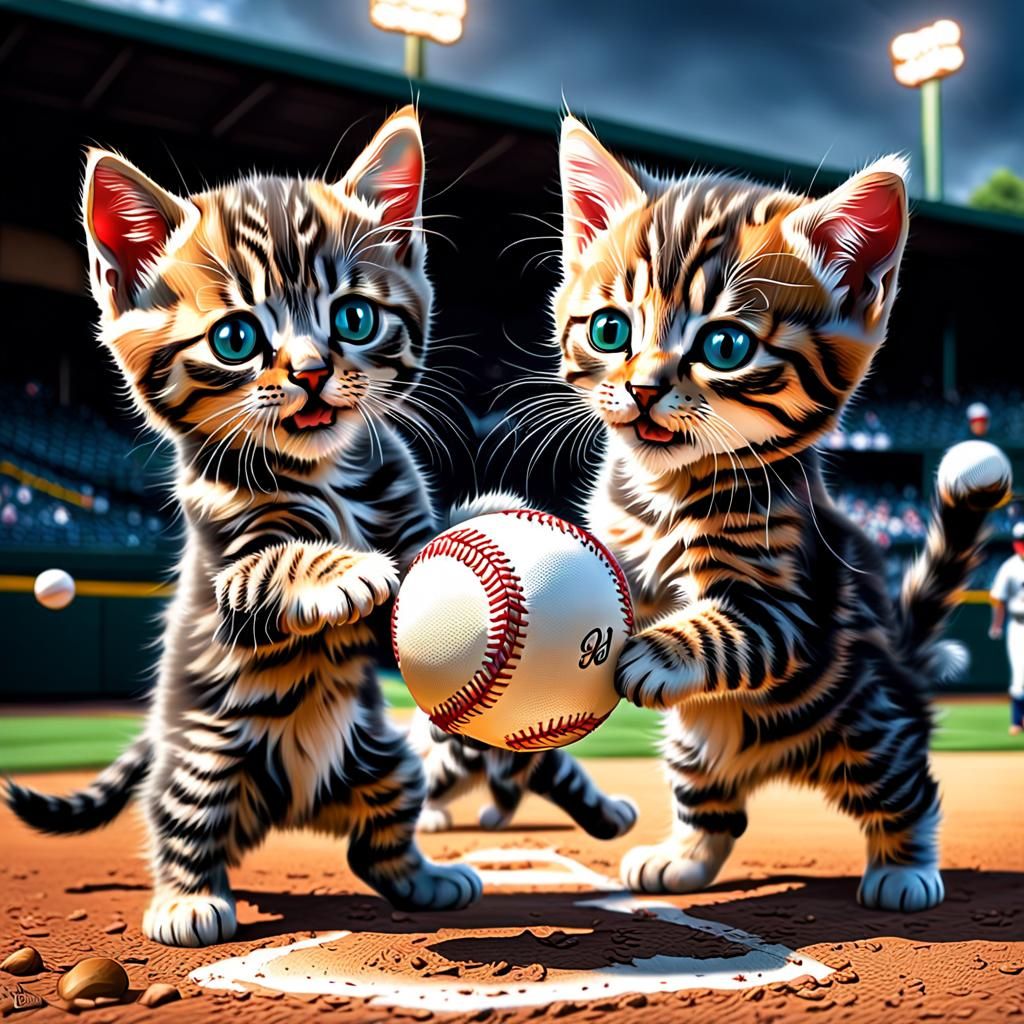 Hyperrealistic Kittens Play Baseball in Cinematic Style