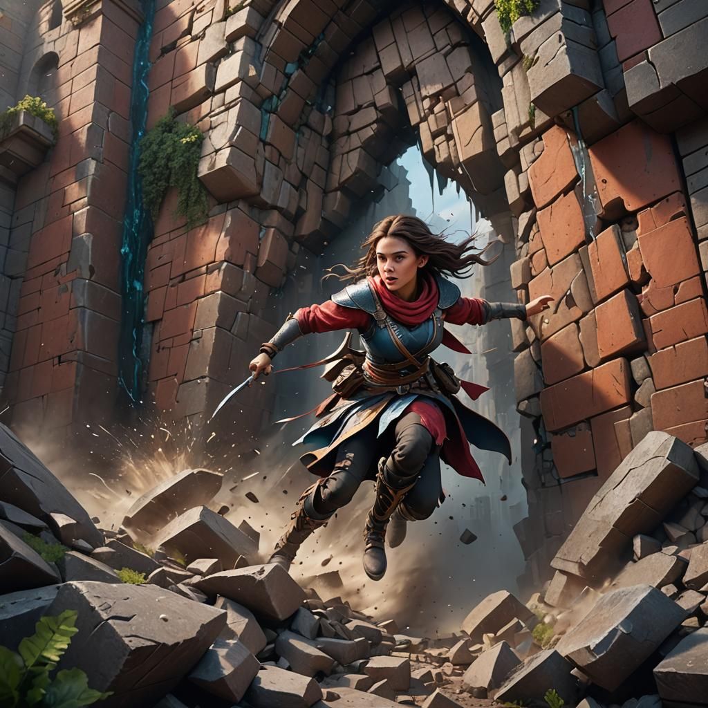 Girl Rips Through Wall: Detailed Matte Painting