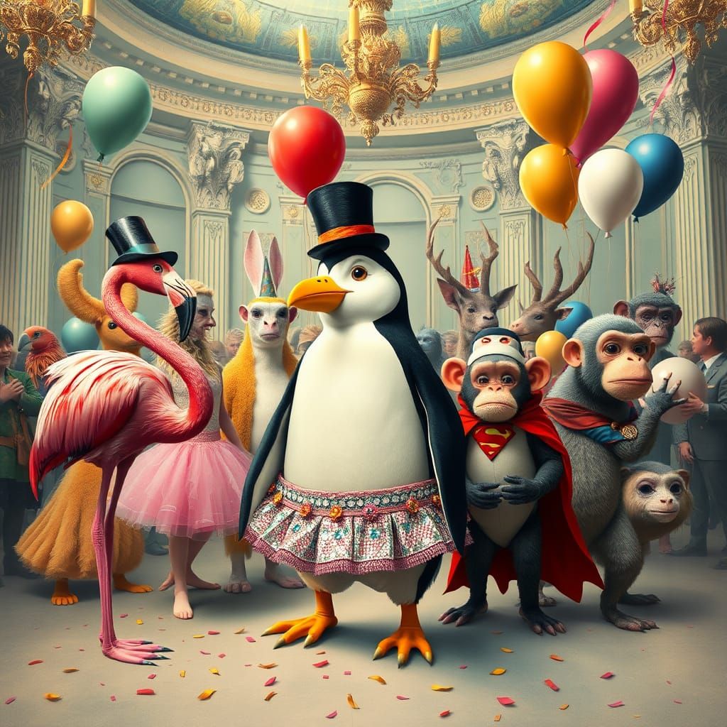 Animals' Costume Party: Surreal and Playful Illustration