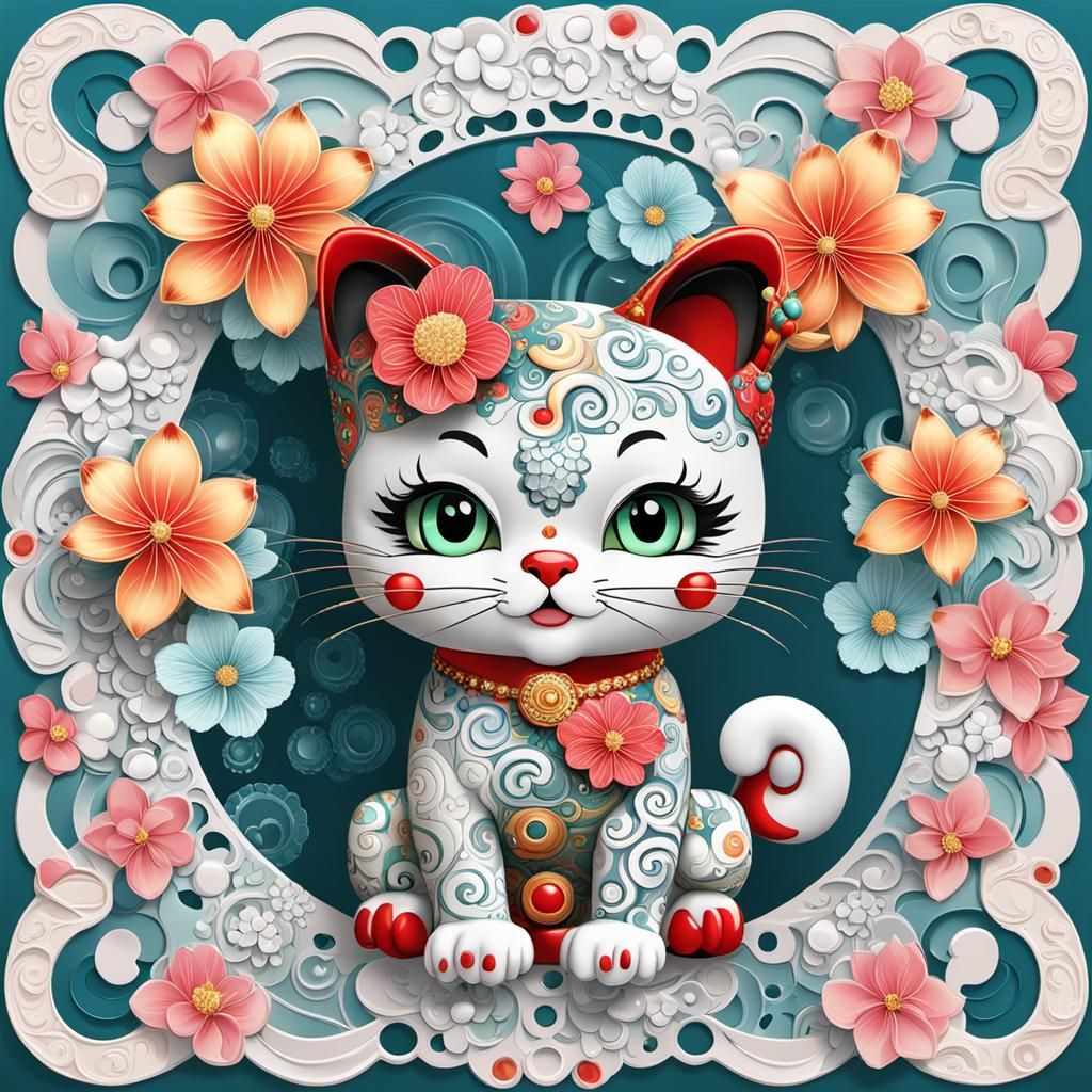 Maneki Neko Betty Boop with Spring Flowers