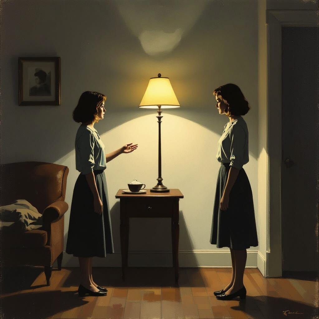 Wistful Goodbye: Tina and Amara in a Hopper-esque Room