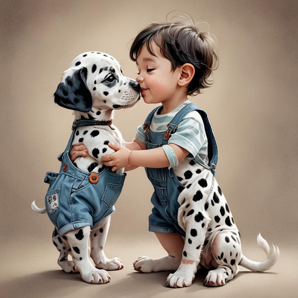 Toddler Kisses Dalmatian Puppy: Happycore Art