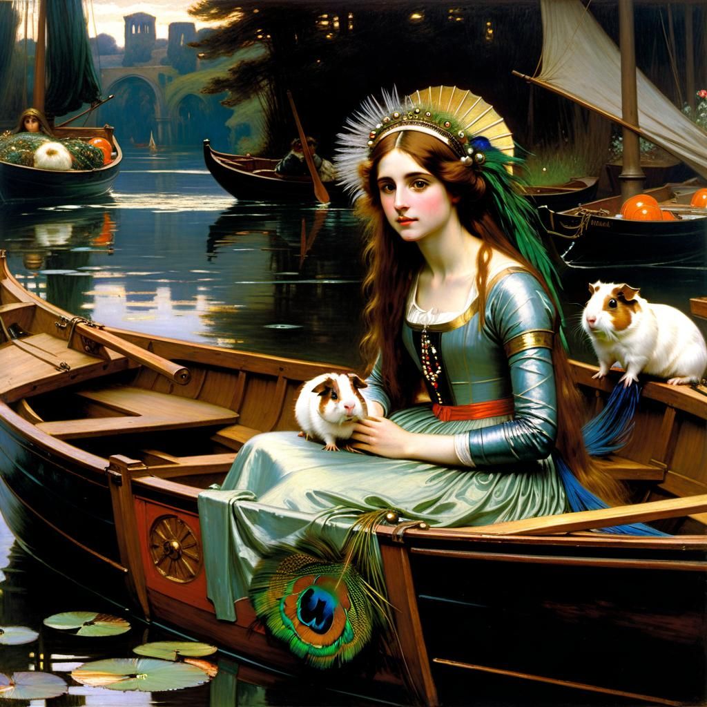 Lady of Shallot with Guinea Pig, Pre-Raphaelite Style