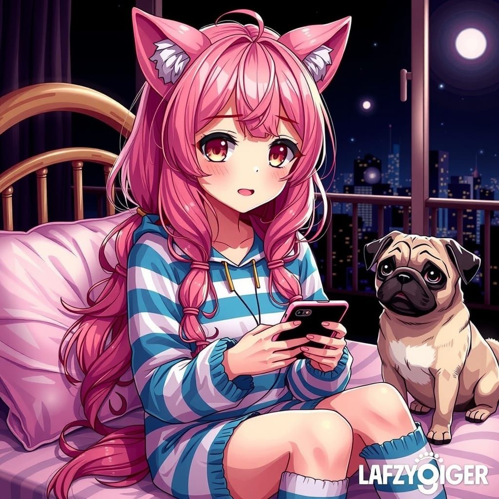 Anime Girl with Puppy in Cel-Shaded Style