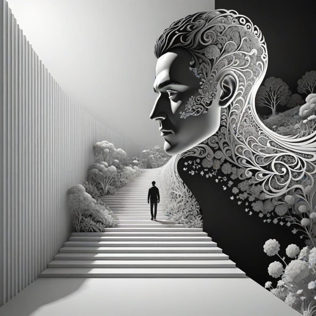 Man in Istanbul Mosque Garden Fractal Art