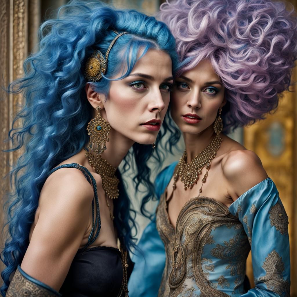 Portrait of a Beautiful Blue-Haired Woman Rockstar