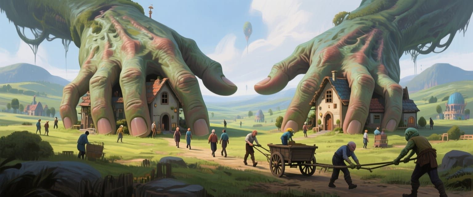 Civilization Amidst Giant Hands: A Digital Fantasy