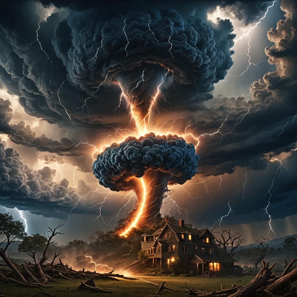 Mystical Tornado with Lightning in Digital Painting