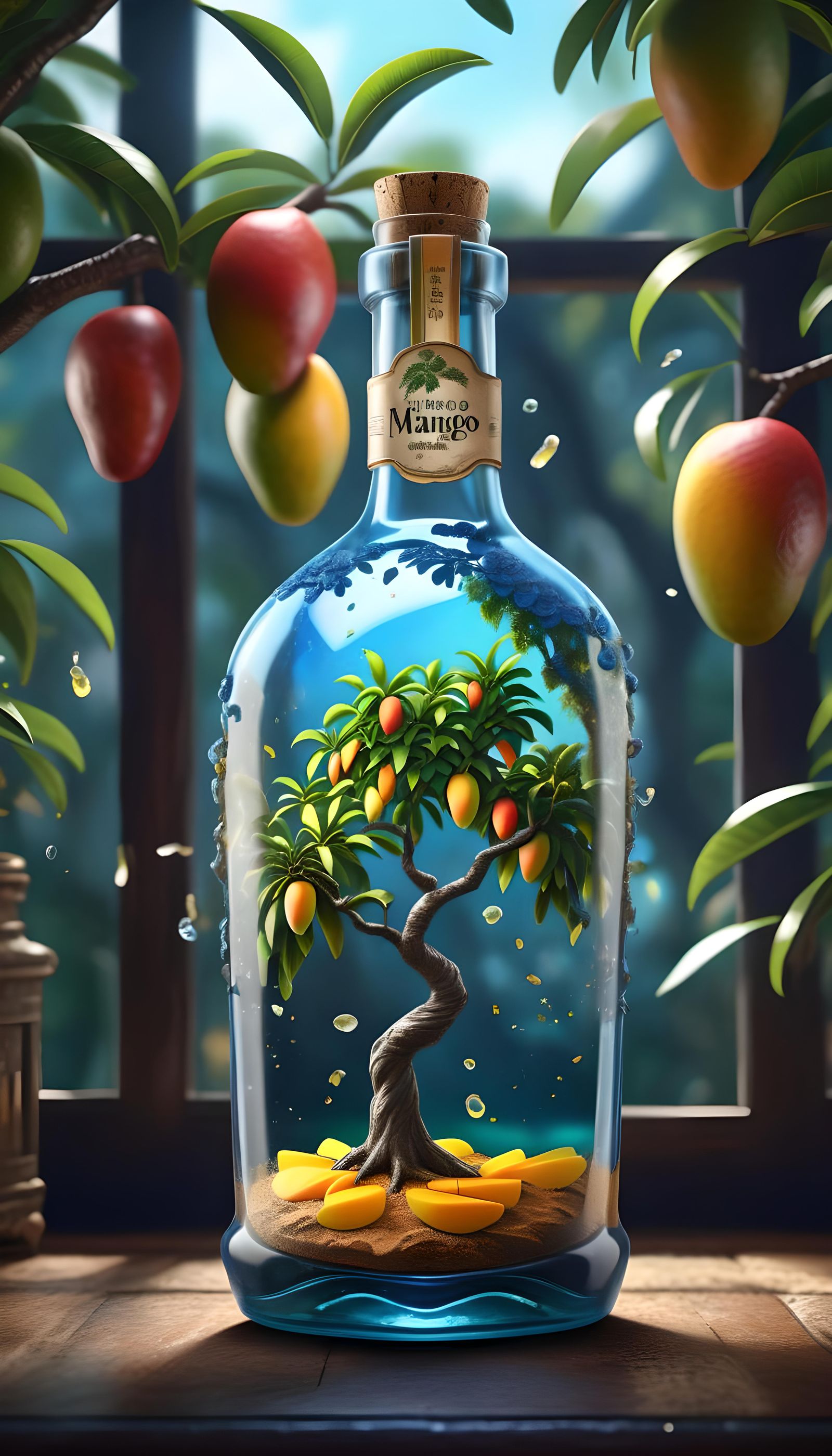 Miniature Mango Tree in a Bottle: Detailed Matte Painting