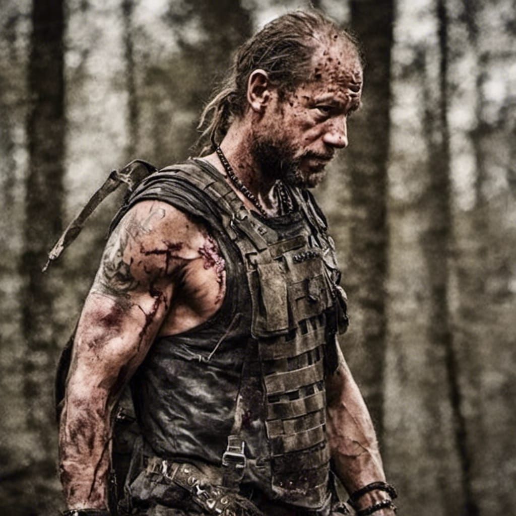Bleeding Warrior in Shredded Leather Battle Gear