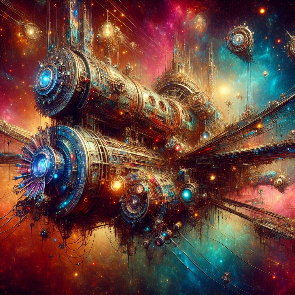 Steampunk Spaceship in Cyberpunk Style Concept Art