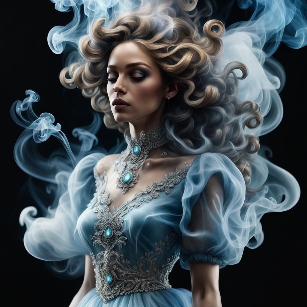 Ethereal Smoke Woman Portrait in Heavenly Style