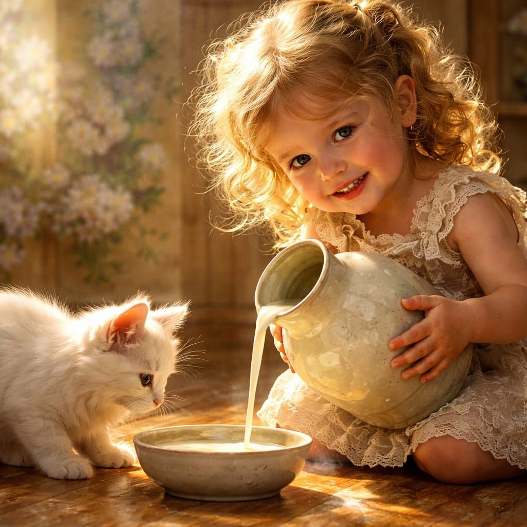 A little Girl and her Kitten