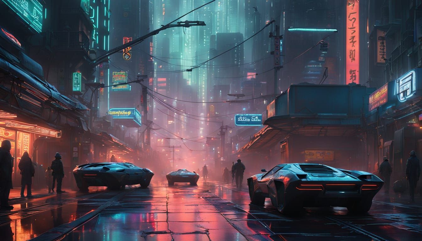 Cyberpunk City Street in Neon Fog