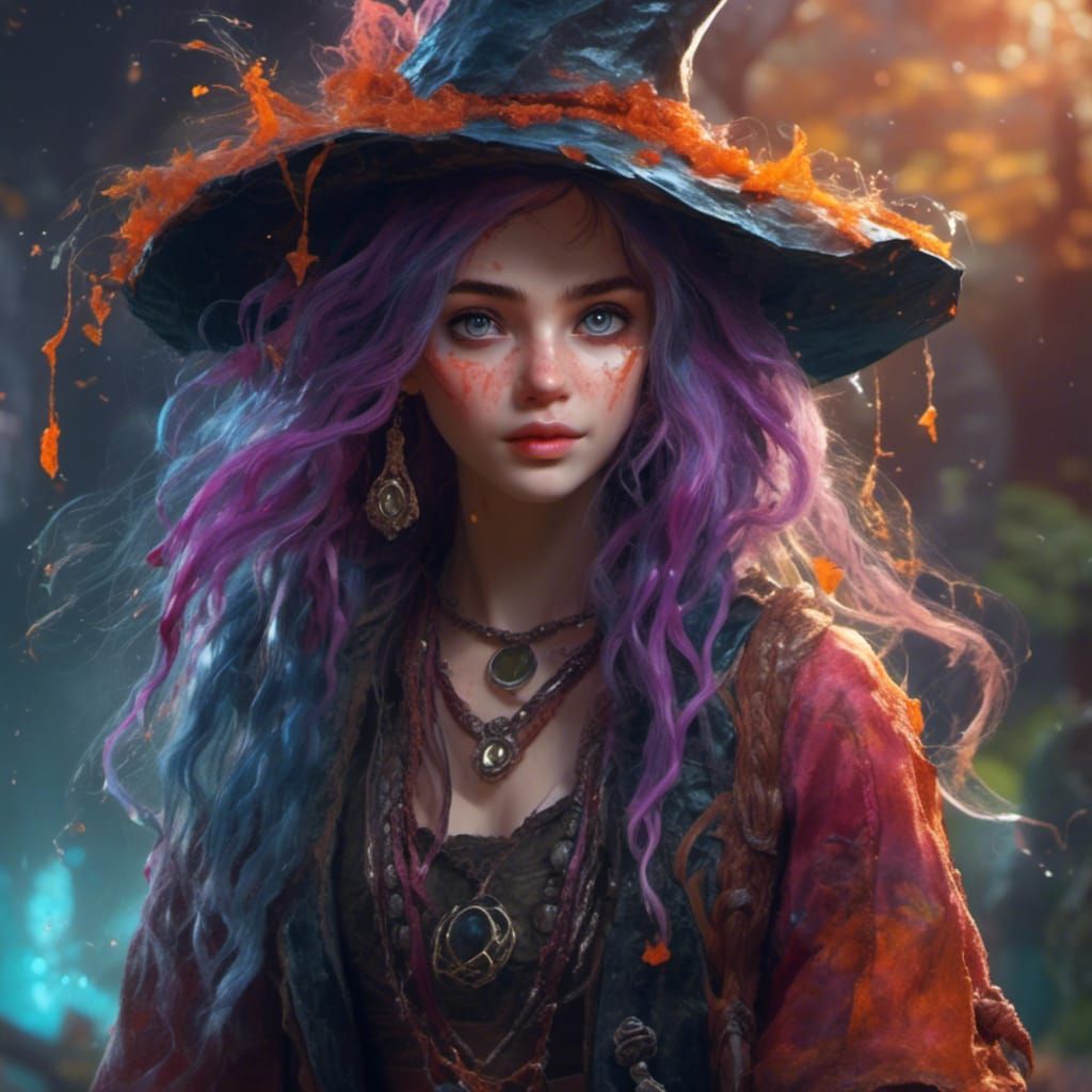 Beautiful Mischievous Witch with Braided Hair
