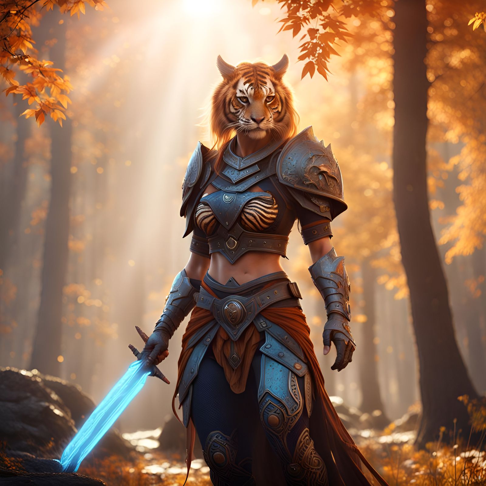 Viking Tiger Woman with Laser Sword in Sci-Fi Fusion