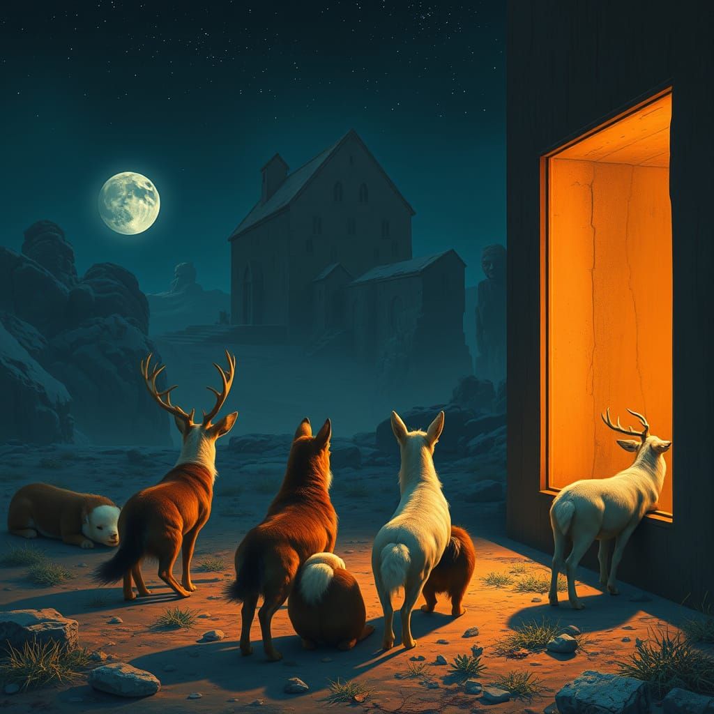 Animals Aboard Noah's Ark in Hyperrealistic Style