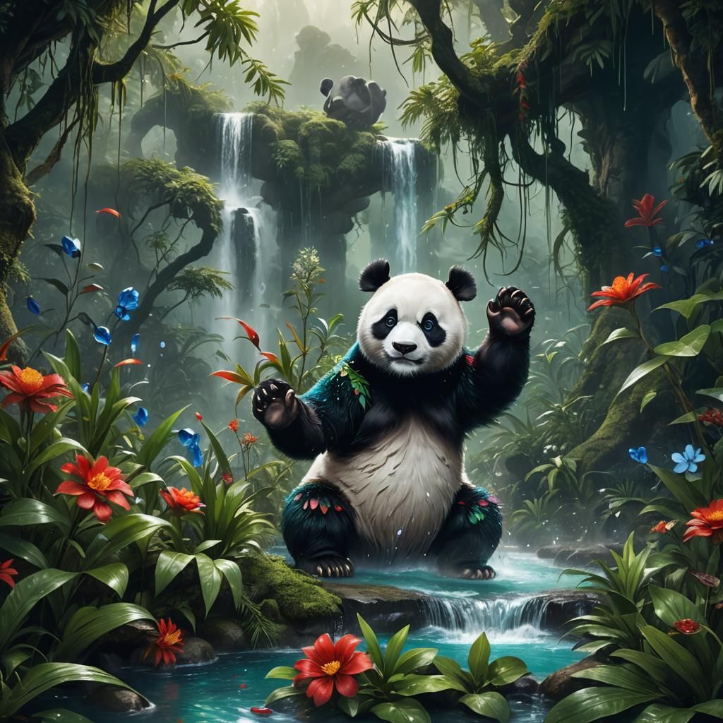 Panda Water Bearer in Jungle: Matte Painting