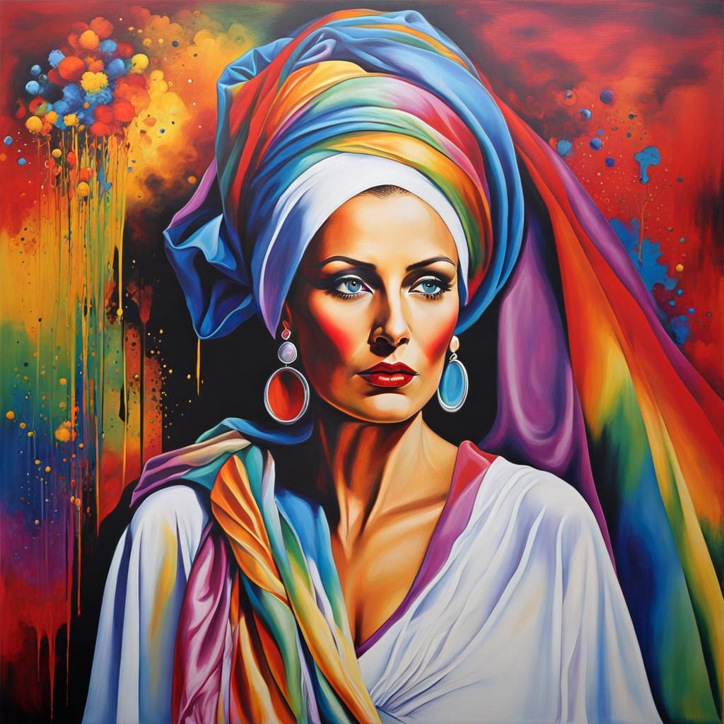 Rainbow Lady in Graffiti Street Art Style