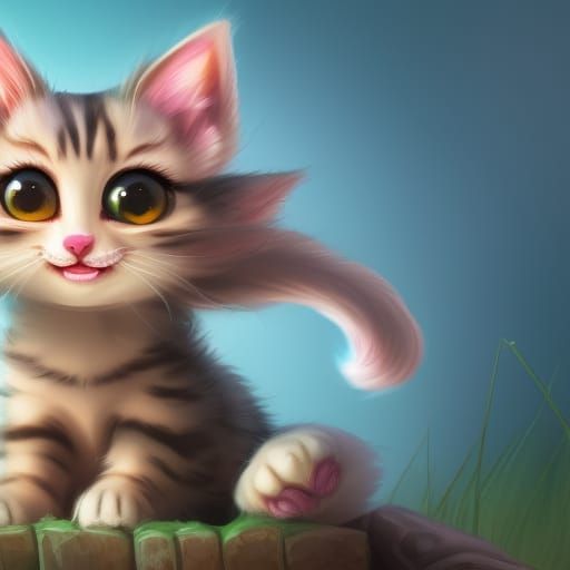 Cute Cartoon Kitten Smiling: Detailed Matte Painting