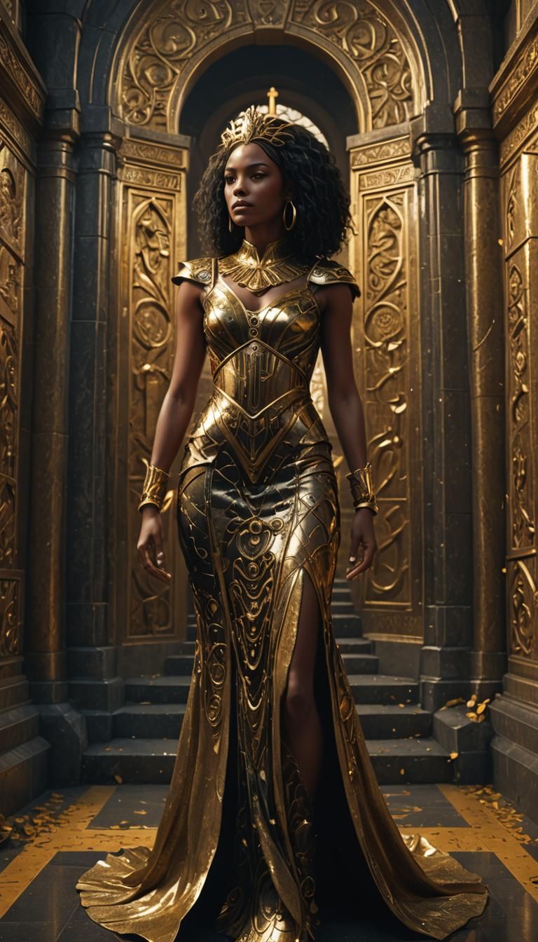 Black Woman in Golden Dress: Fantasy Concept Art