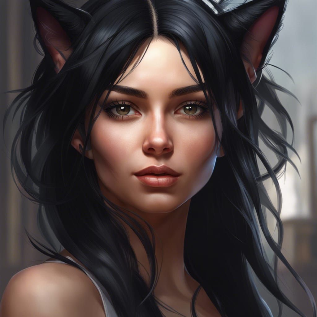 Photorealistic Portrait of Cat-Eared Woman in 8K