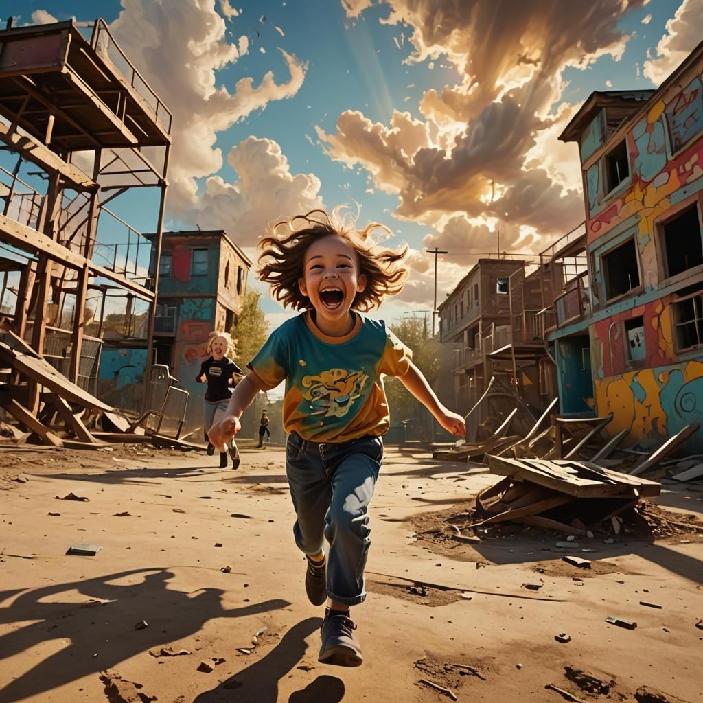 Surrealist Playground Scene with Distorted Figures