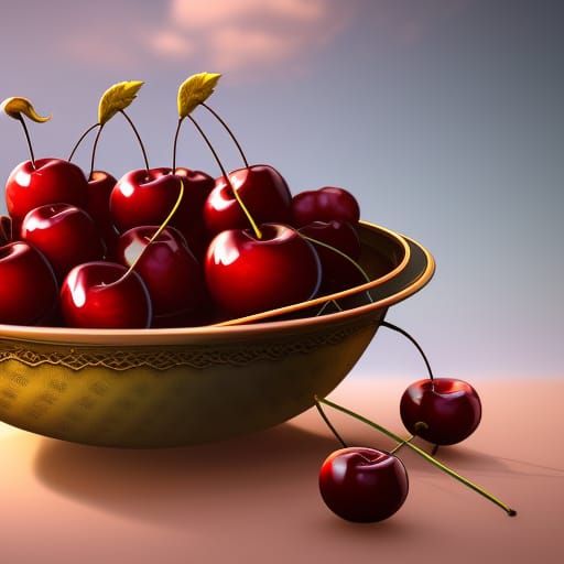 Sweet Cherries in a Bowl: Detailed Matte Painting