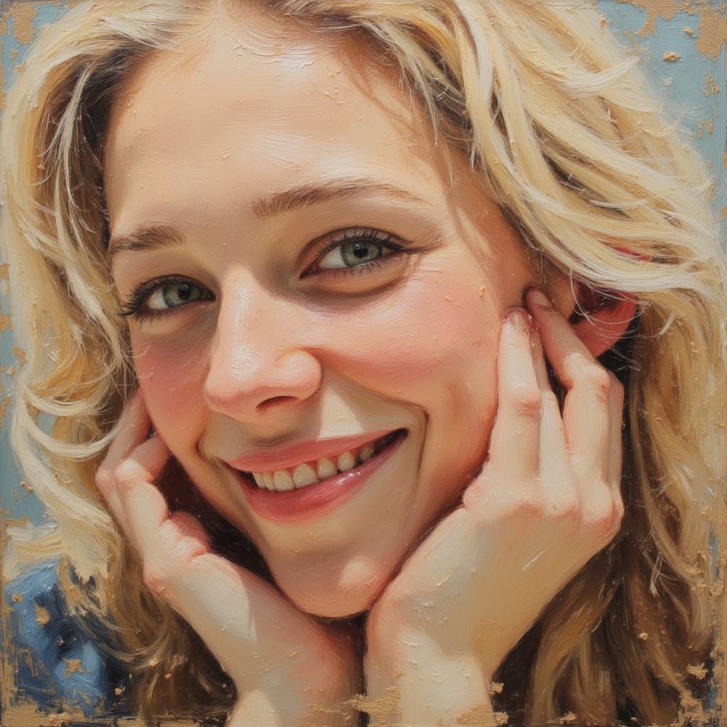 Realistic Impasto Oil Painting of a Blonde Woman