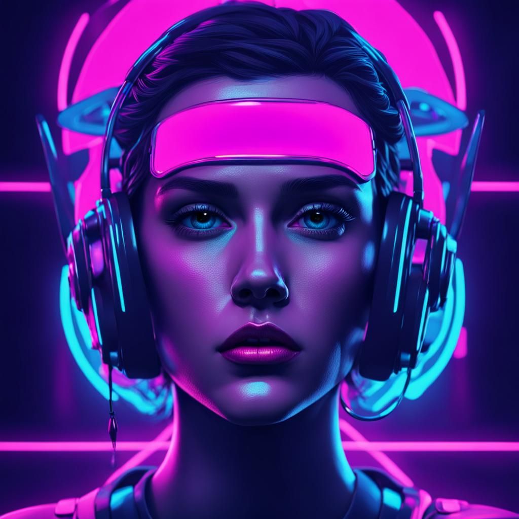 Synthwave Depression: Neon Retro Female Portrait