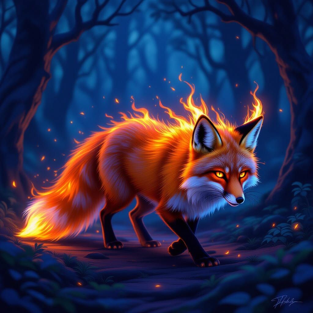 Mystical Fire Fox in Enchanted Forest