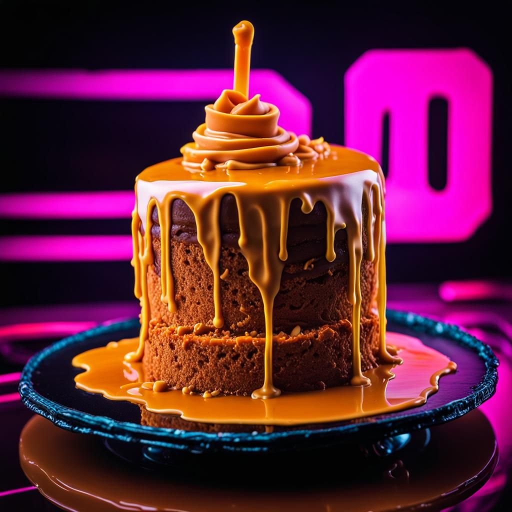 Cyberpunk Caramel Neon Cake, Professional Food Photography