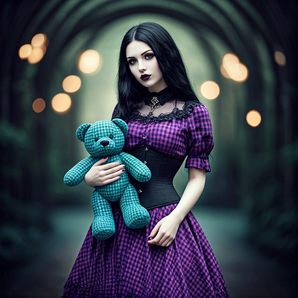 Gothic Beauty in Whimsical Gingham