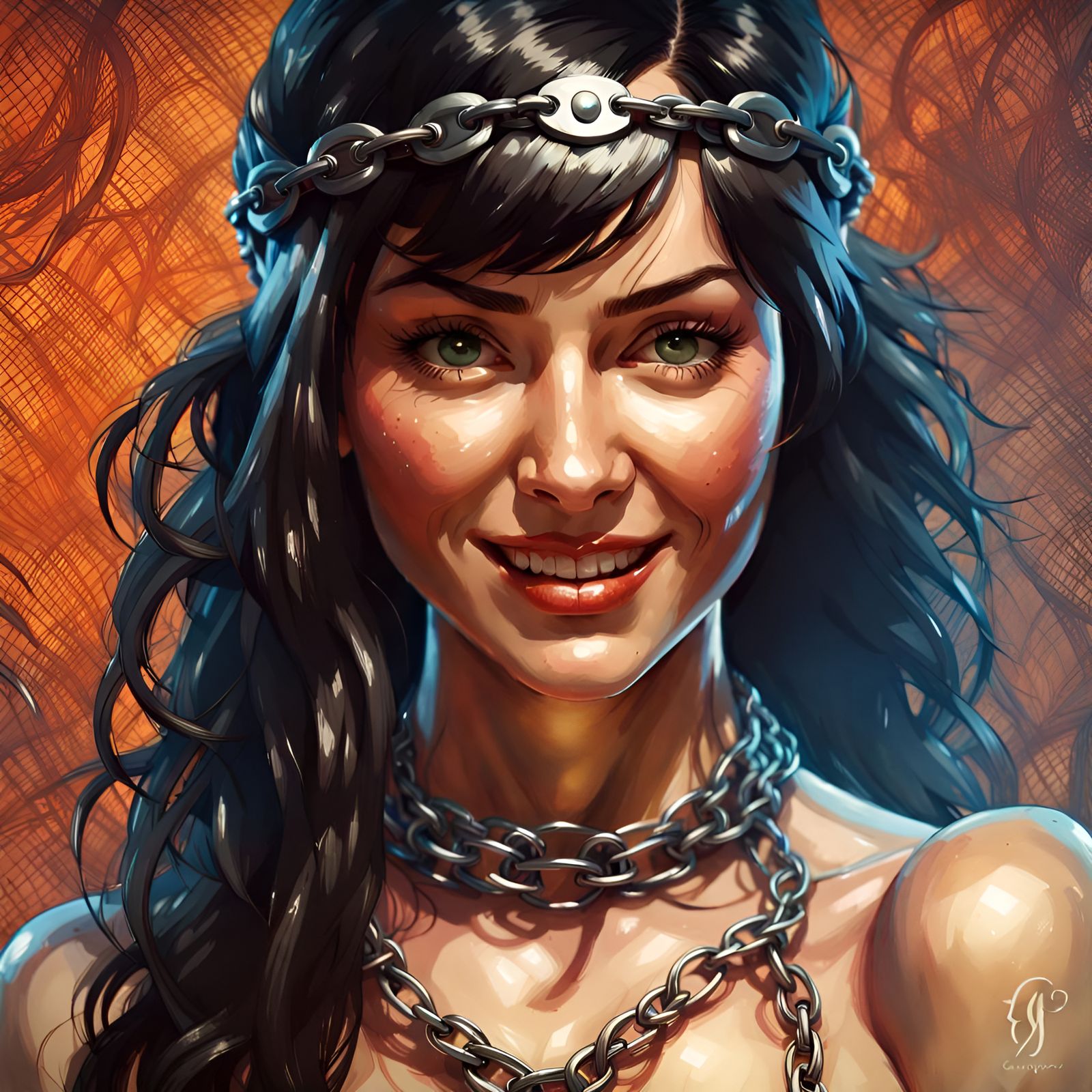 Stunning Woman in Chainmail Bikini, Digital Illustration
