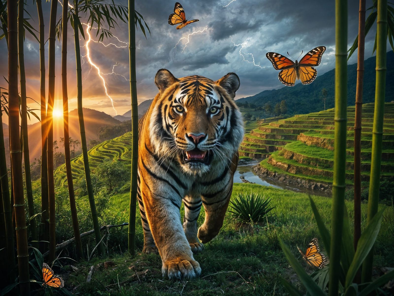 Majestic Tiger Unites with Prismatic Stripes in Indonesian R...